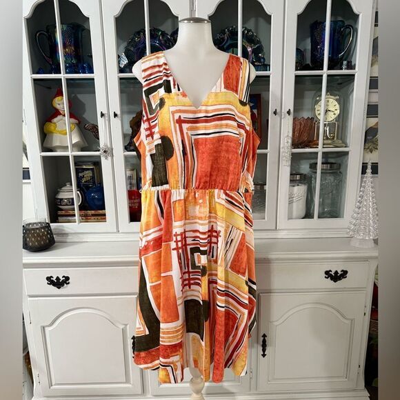 Lane Bryant Multicolor Geometric Print Women's Dress Size 18 NWT Sleeveless - Picture 1 of 6